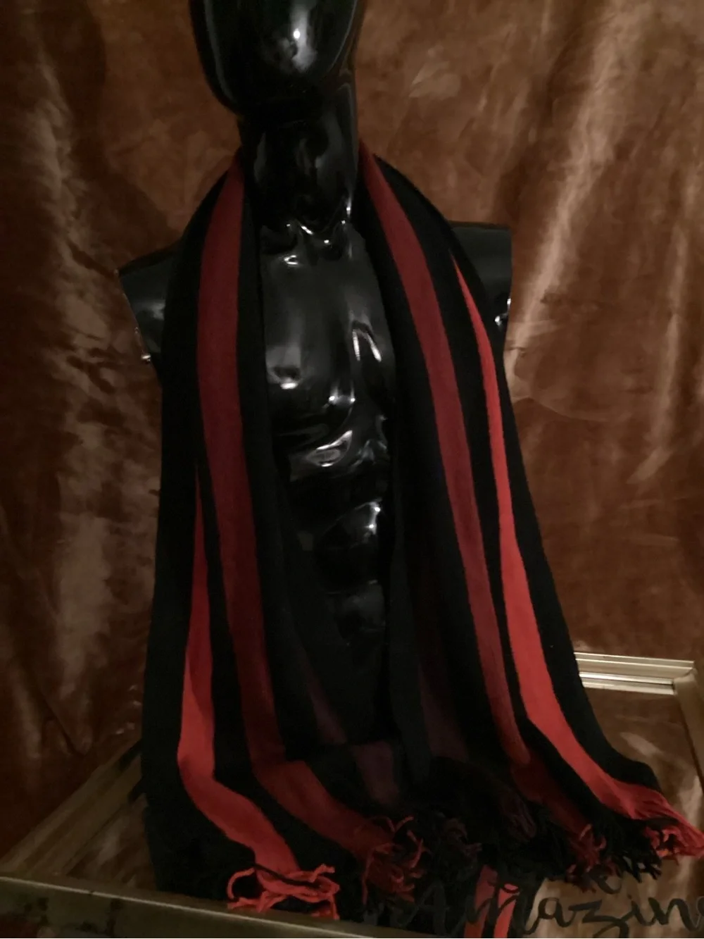 H&M Black and Burgundy Striped Knit Scarf